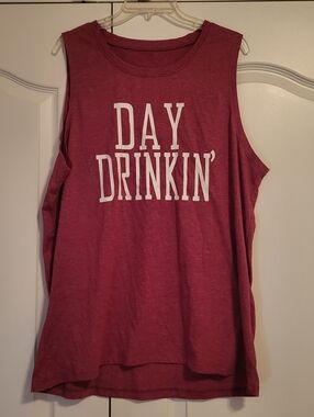 Day Drinkin' Sleeveless Graphic Tank - Maroon with White Text
